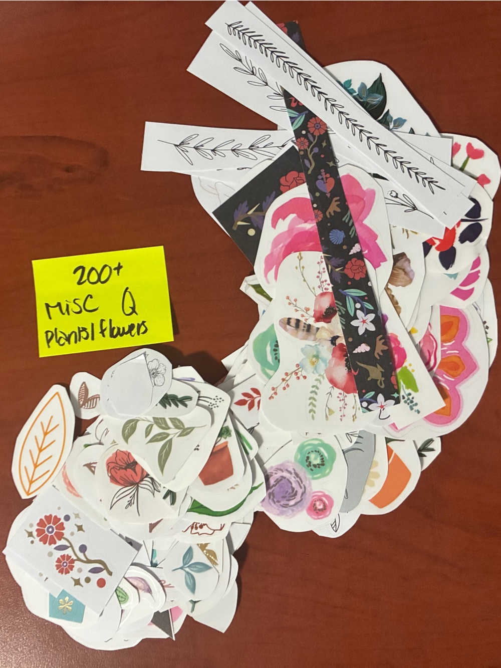 Assorted Floral and Leaf Sticker Pack - Pink, Green, Orange, Black, White